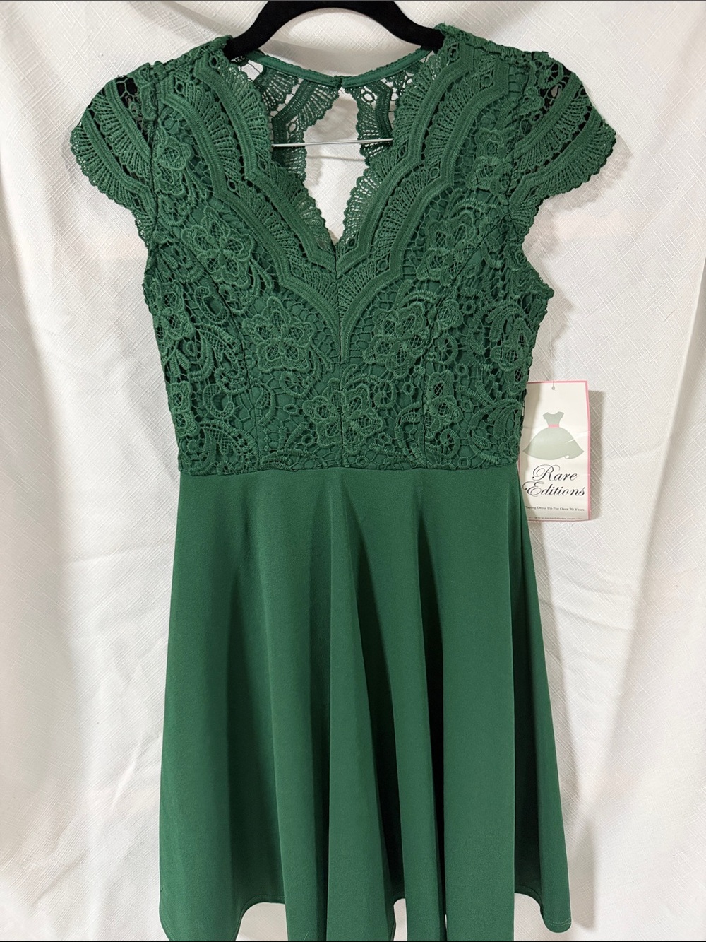 Rare Editions Deep Green Lace Bodice Skater Dress